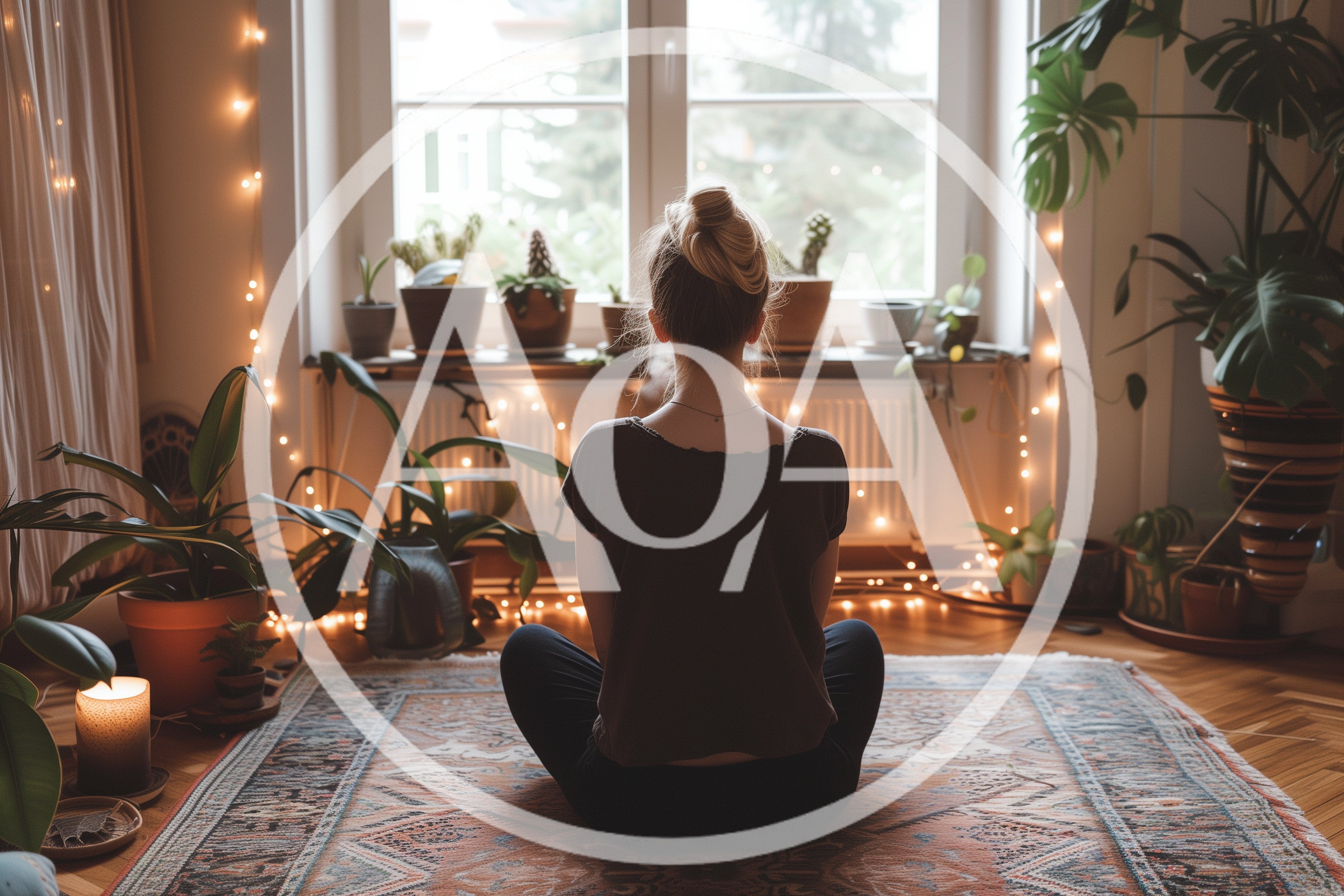 Woman Meditating In A Cozy Sunlit Living Room