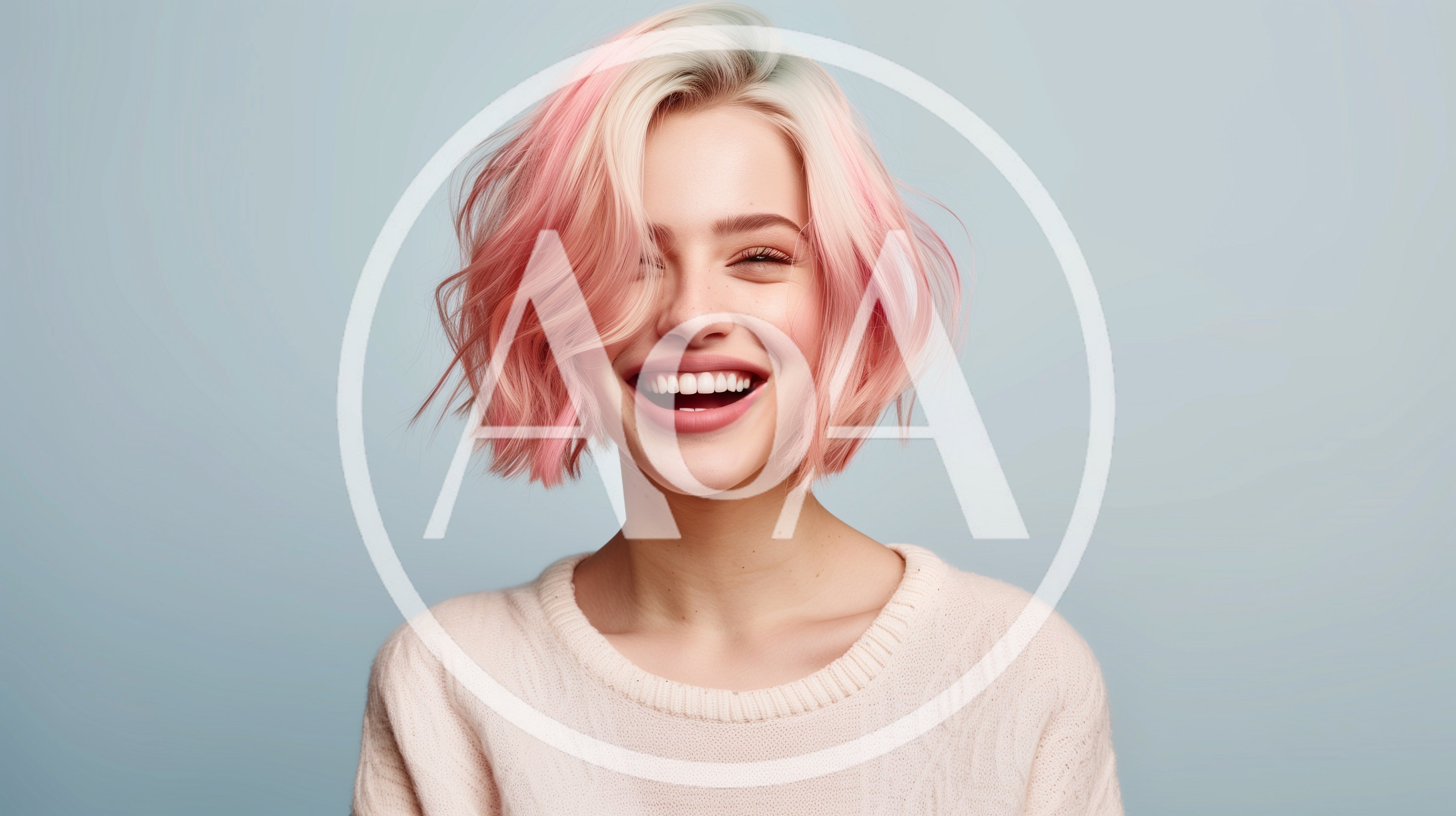 Portrait Of A Smiling Woman With Pink Hair