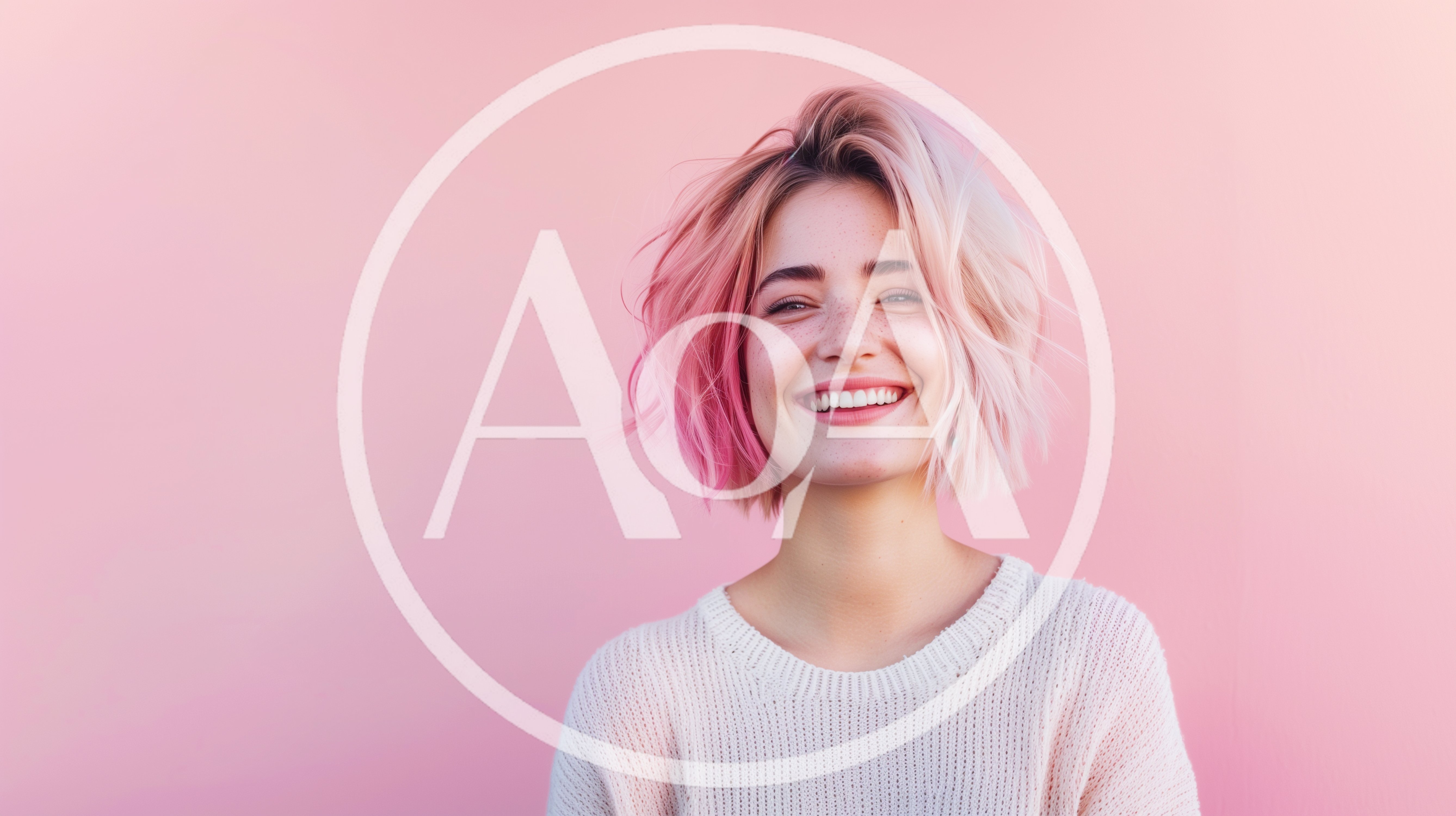 Young Woman With Pink Hair Smiling Against Pink Background