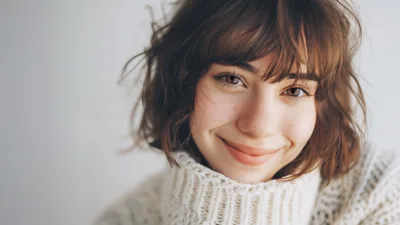 Portrait Of A Young Woman With Short Brown Hair