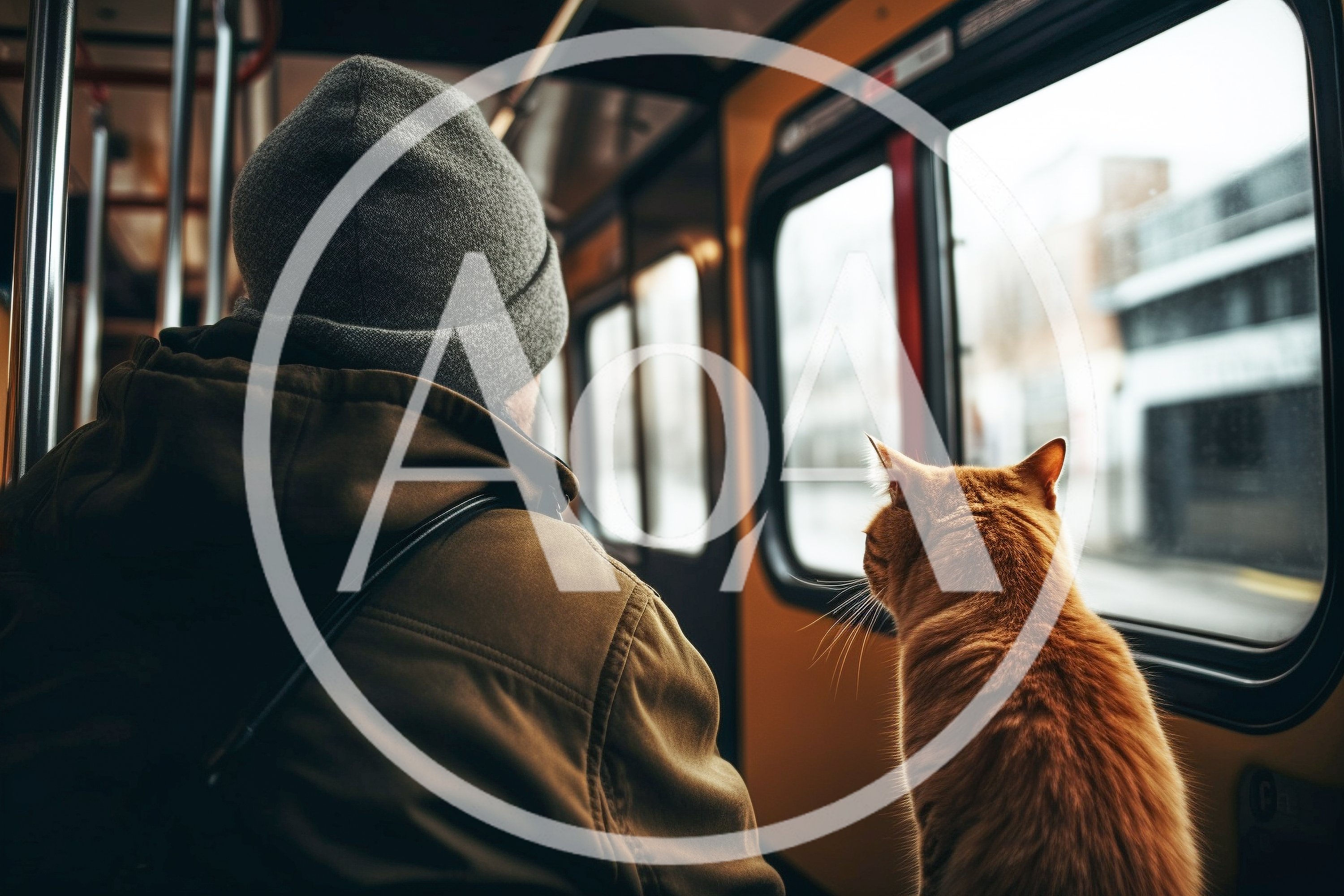 Person And Ginger Cat Looking Out Train Window