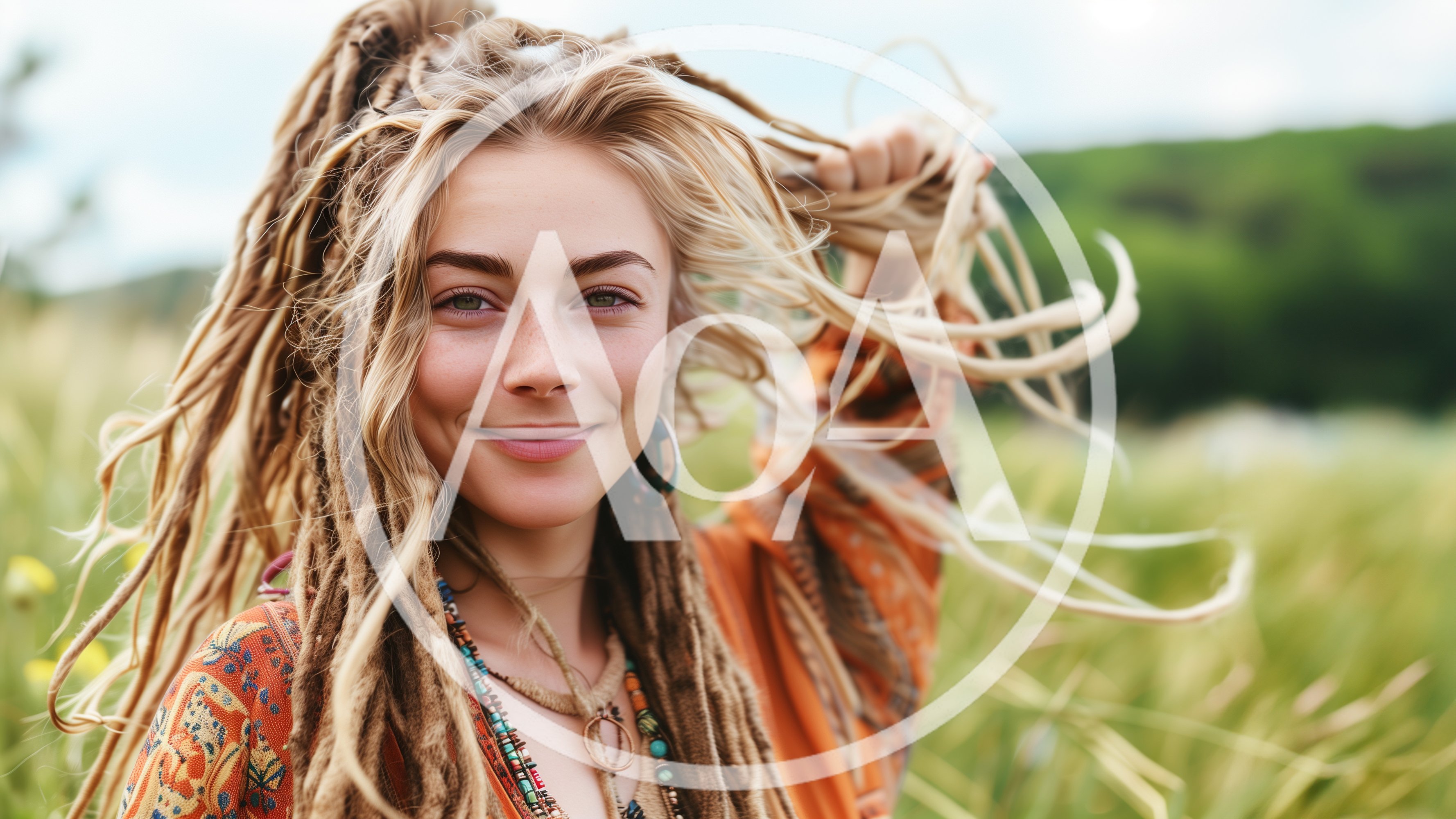 Young Woman With Dreadlocks Smiling In A Sunny Field