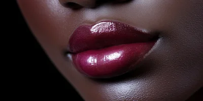 Close Up Of Woman With Glossy Dark Red Lips