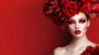 Fashion Portrait Of A Woman With Red Floral Headpiece