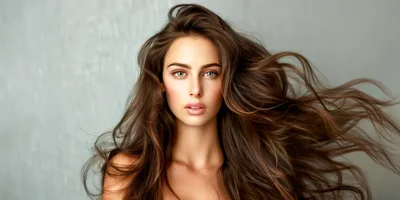 Portrait Of A Beautiful Woman With Flowing Brown Hair