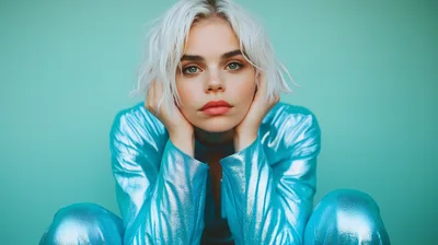 Portrait Of A Young Woman With Platinum Blonde Hair