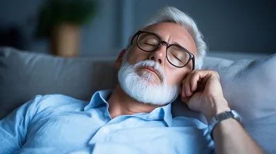 Senior Man Sleeping Peacefully On A Sofa