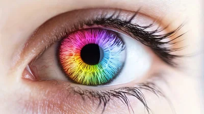 Extreme Close Up Of A Human Eye With Rainbow Iris