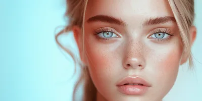 Close Up Portrait Of A Young Woman With Freckles