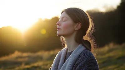 Young Woman Meditating Outdoors During Golden Hour
