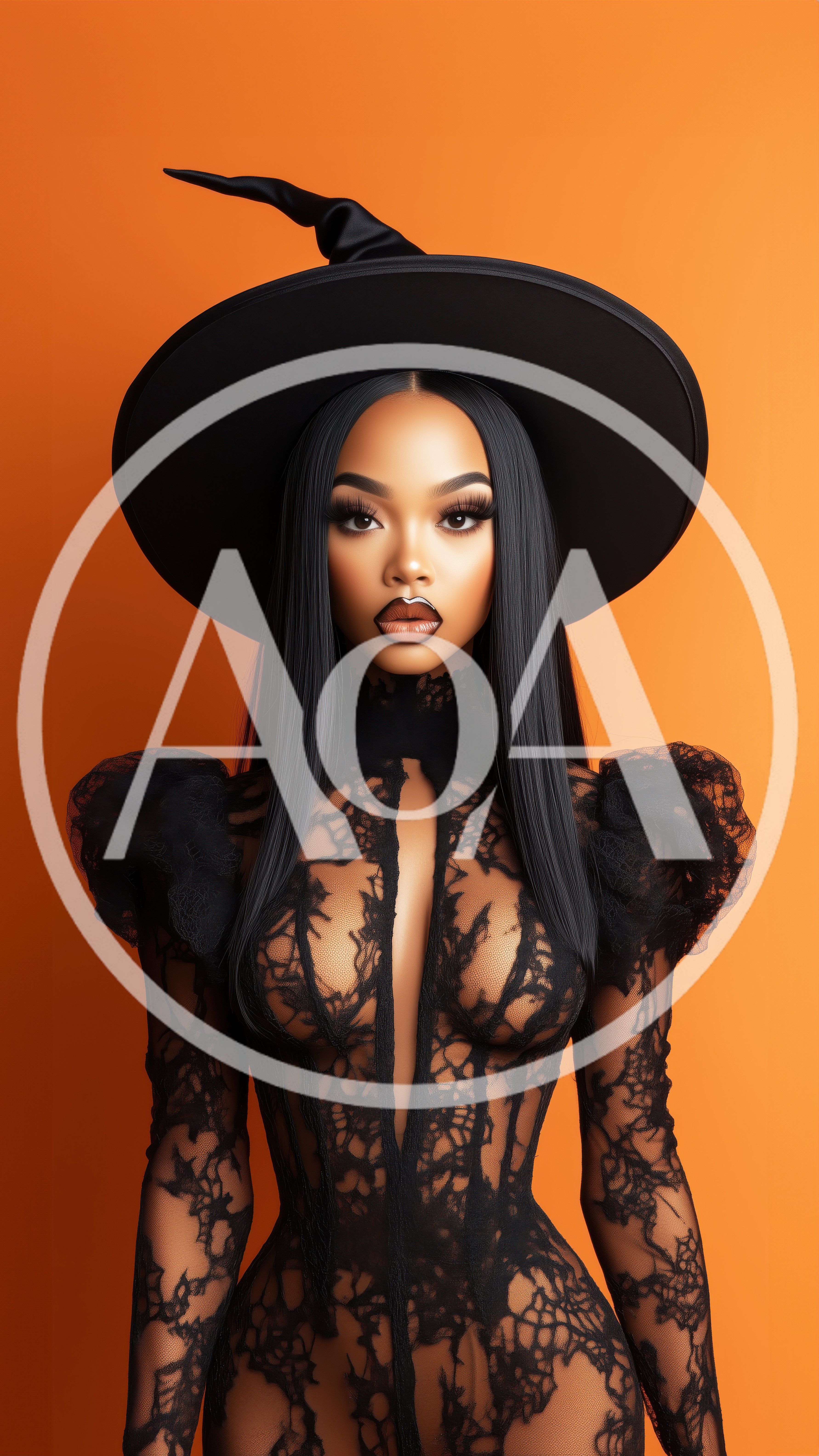 Stunning Woman Wearing Witch Costume And Lace Bodysuit