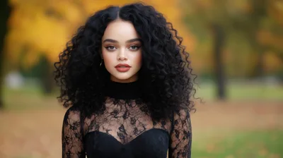 Portrait Of A Young Woman With Curly Hair