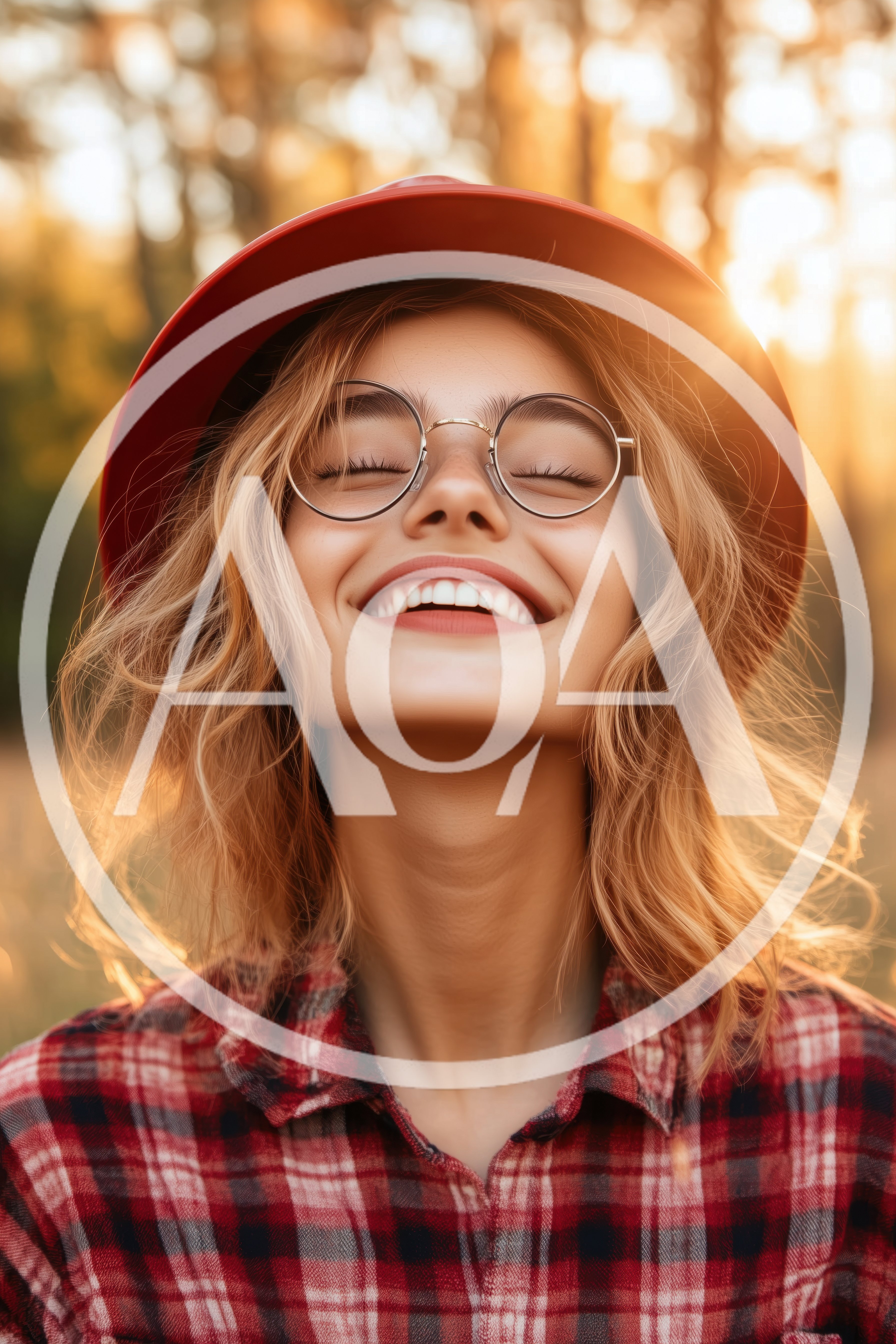 Happy Young Woman Wearing Red Hat And Glasses