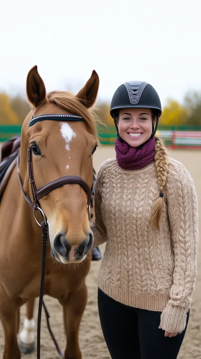 Young Woman Standing With Her Horse At An Equestrian Arena