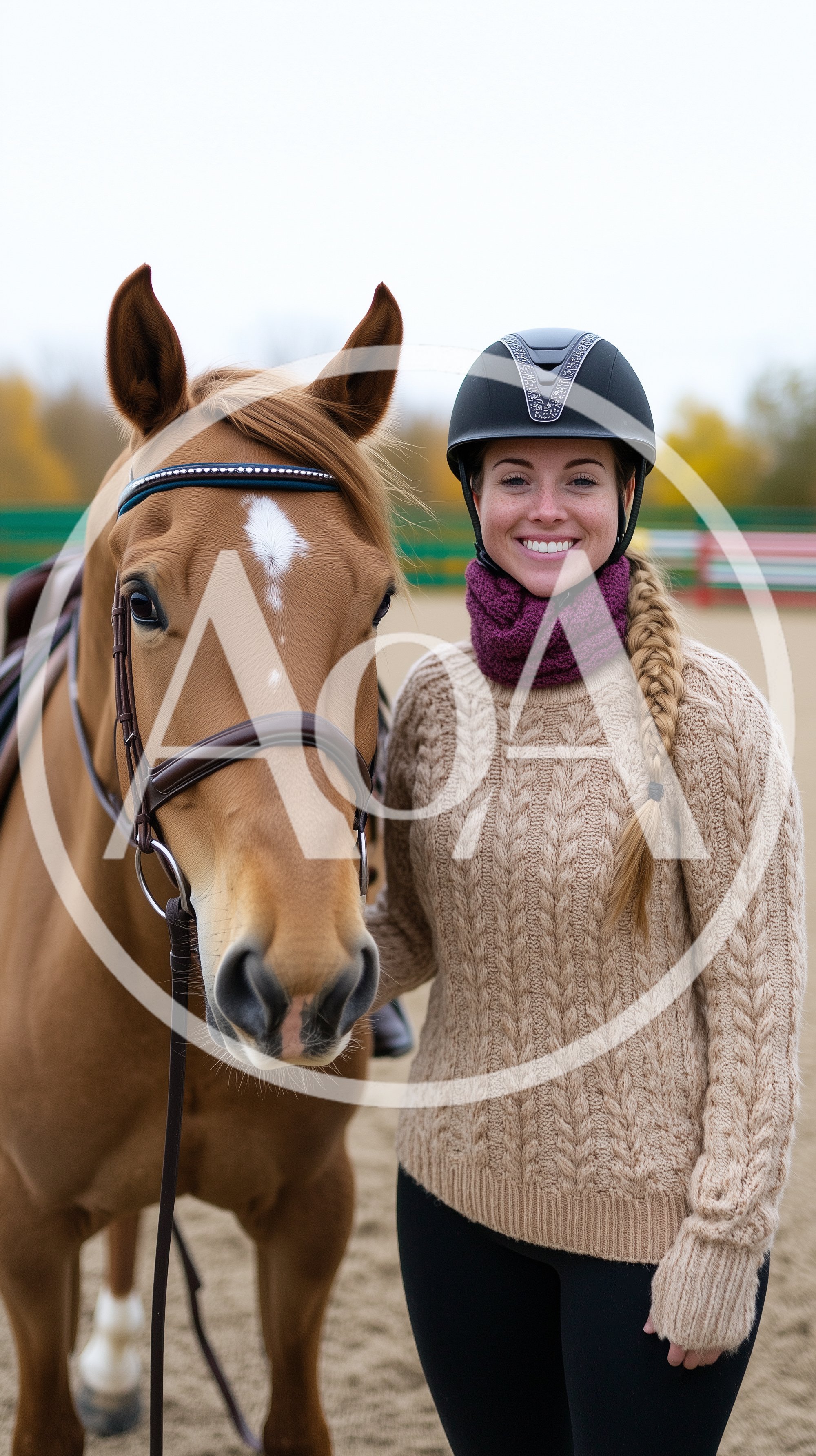 Young Woman Standing With Her Horse At An Equestrian Arena