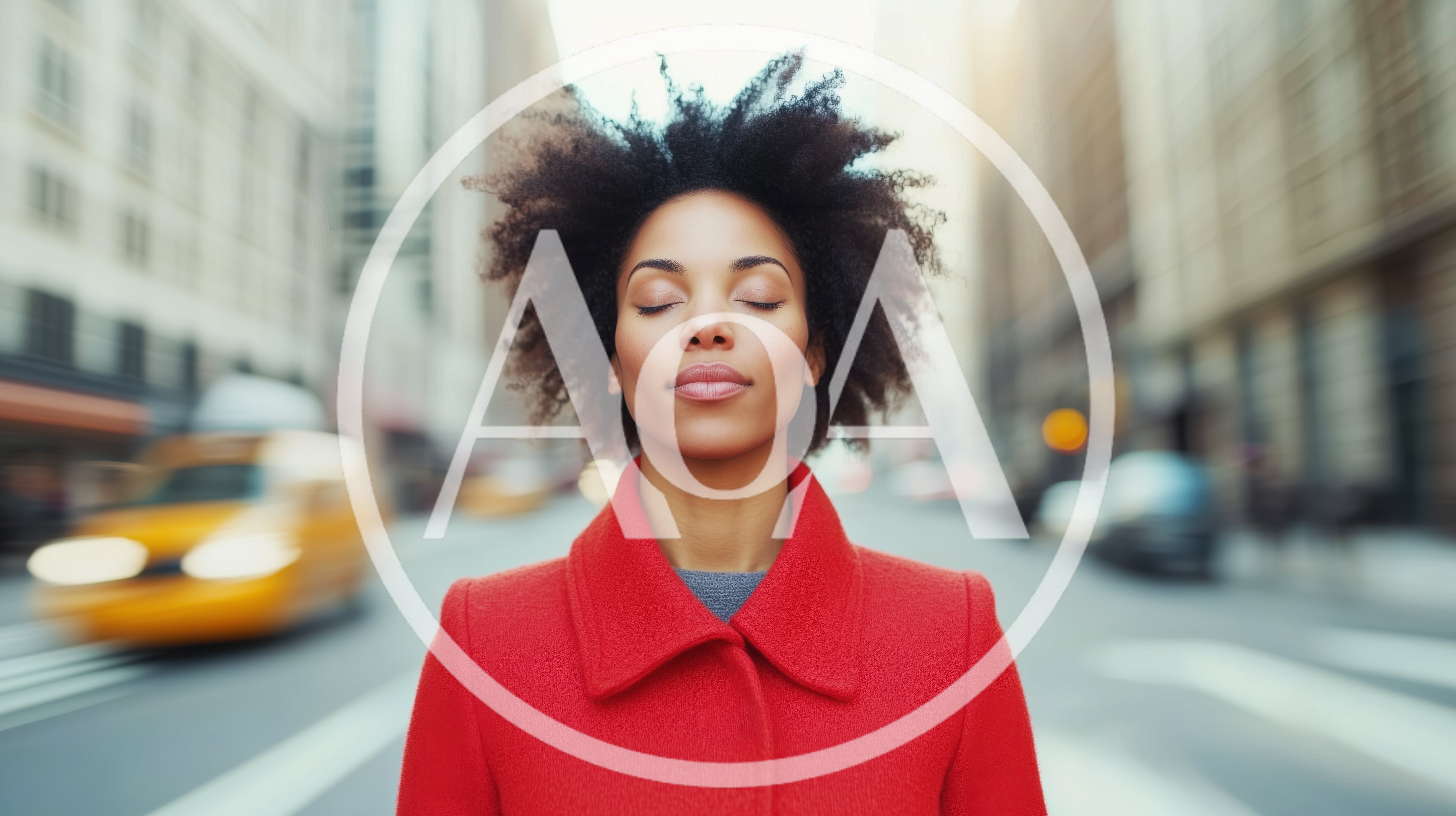 Woman Meditating Amidst Busy New York City Traffic