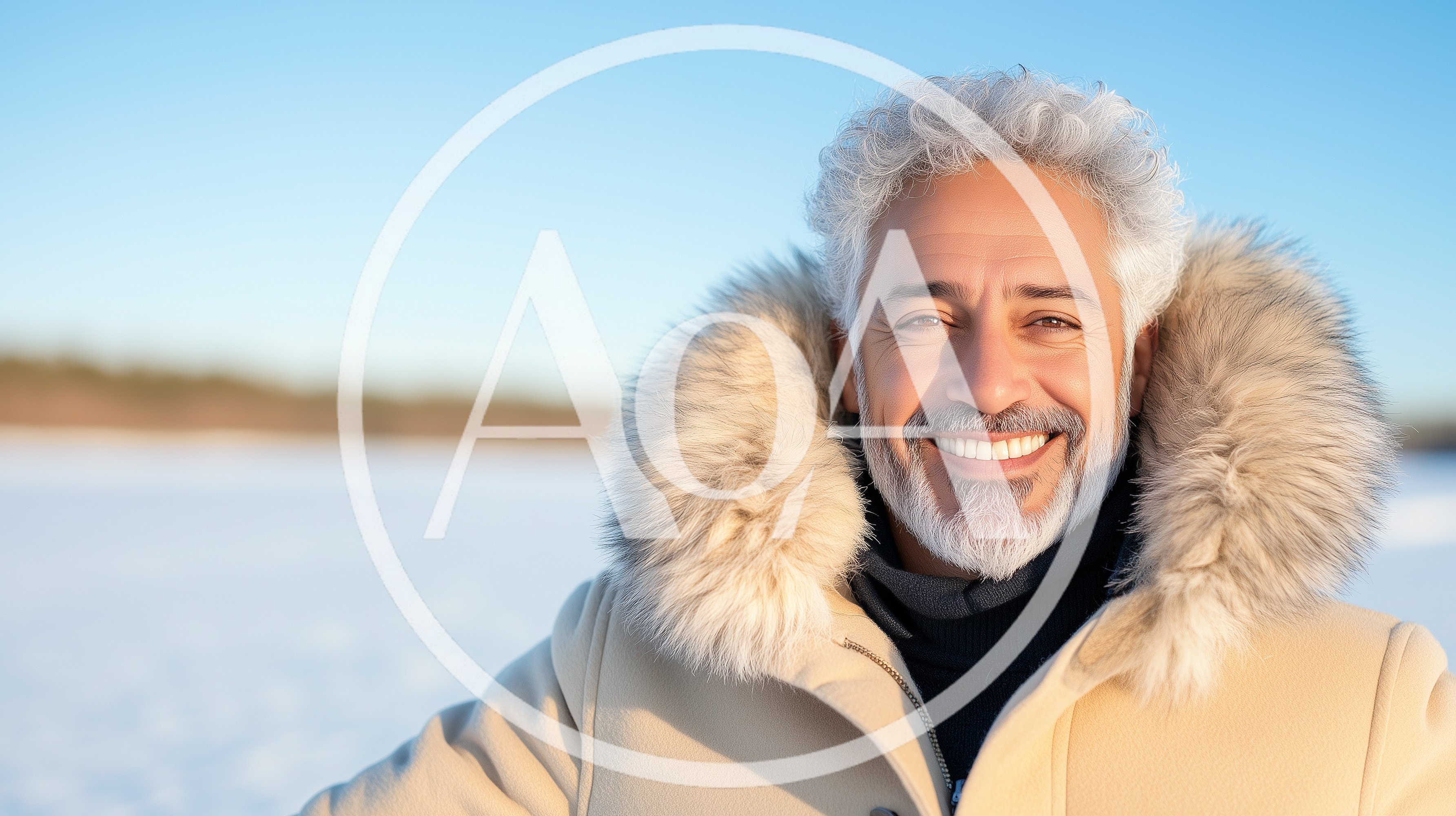 Smiling Mature Man Wearing Fur Hooded Winter Coat