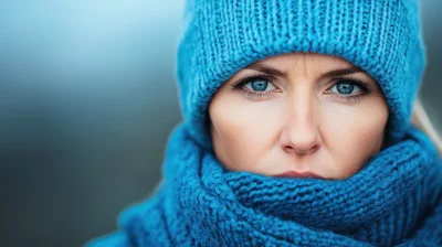 Close Up Portrait Of A Woman In Winter Clothing