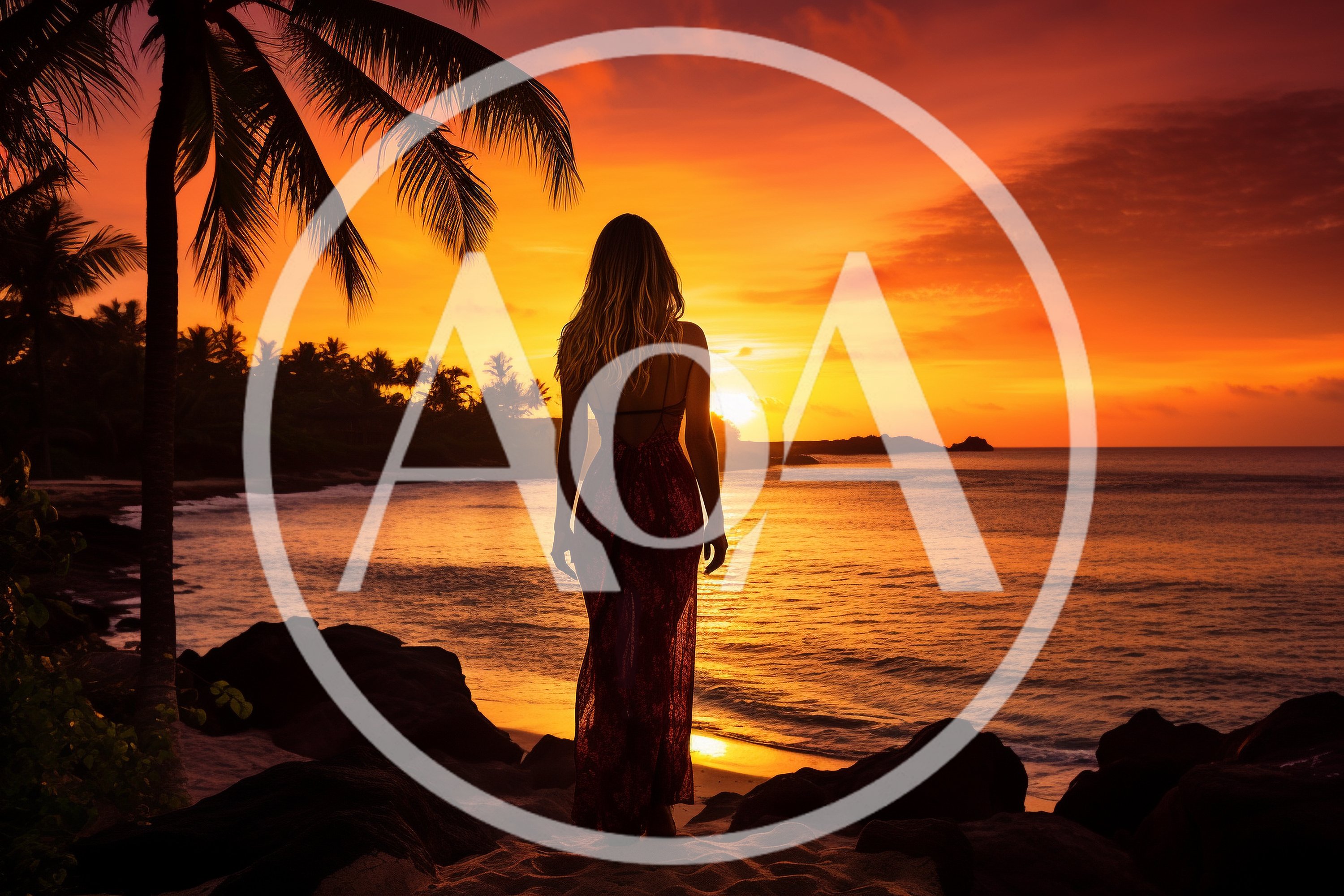 Woman Standing On Tropical Beach At Sunset