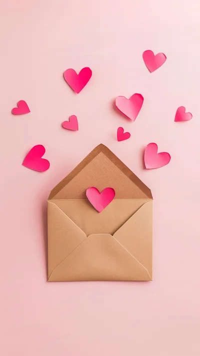 Paper Hearts Floating Out Of A Brown Envelope