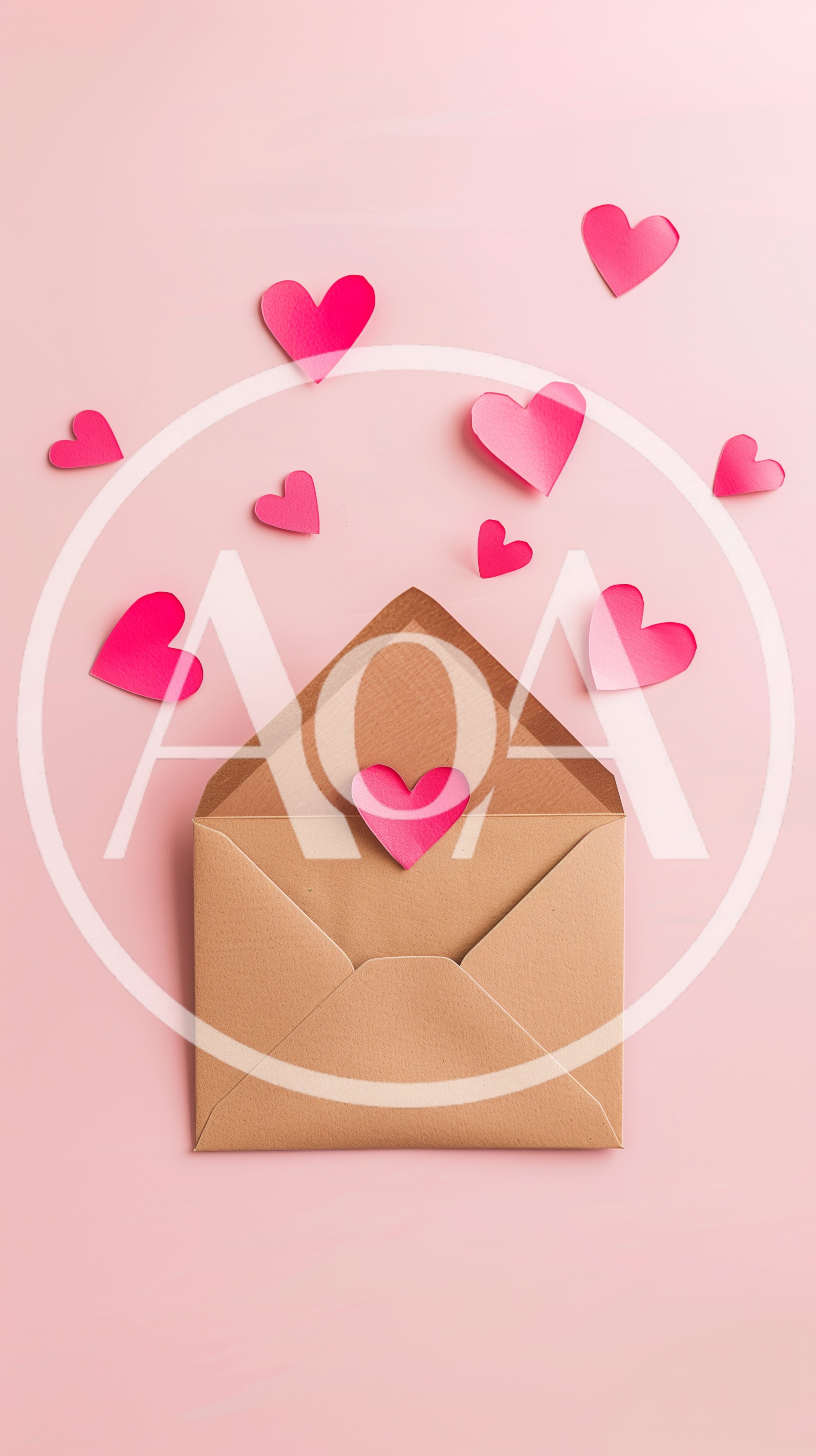Paper Hearts Floating Out Of A Brown Envelope