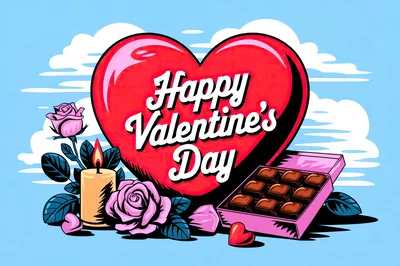 Happy Valentine's Day Illustration With Heart And Chocolates