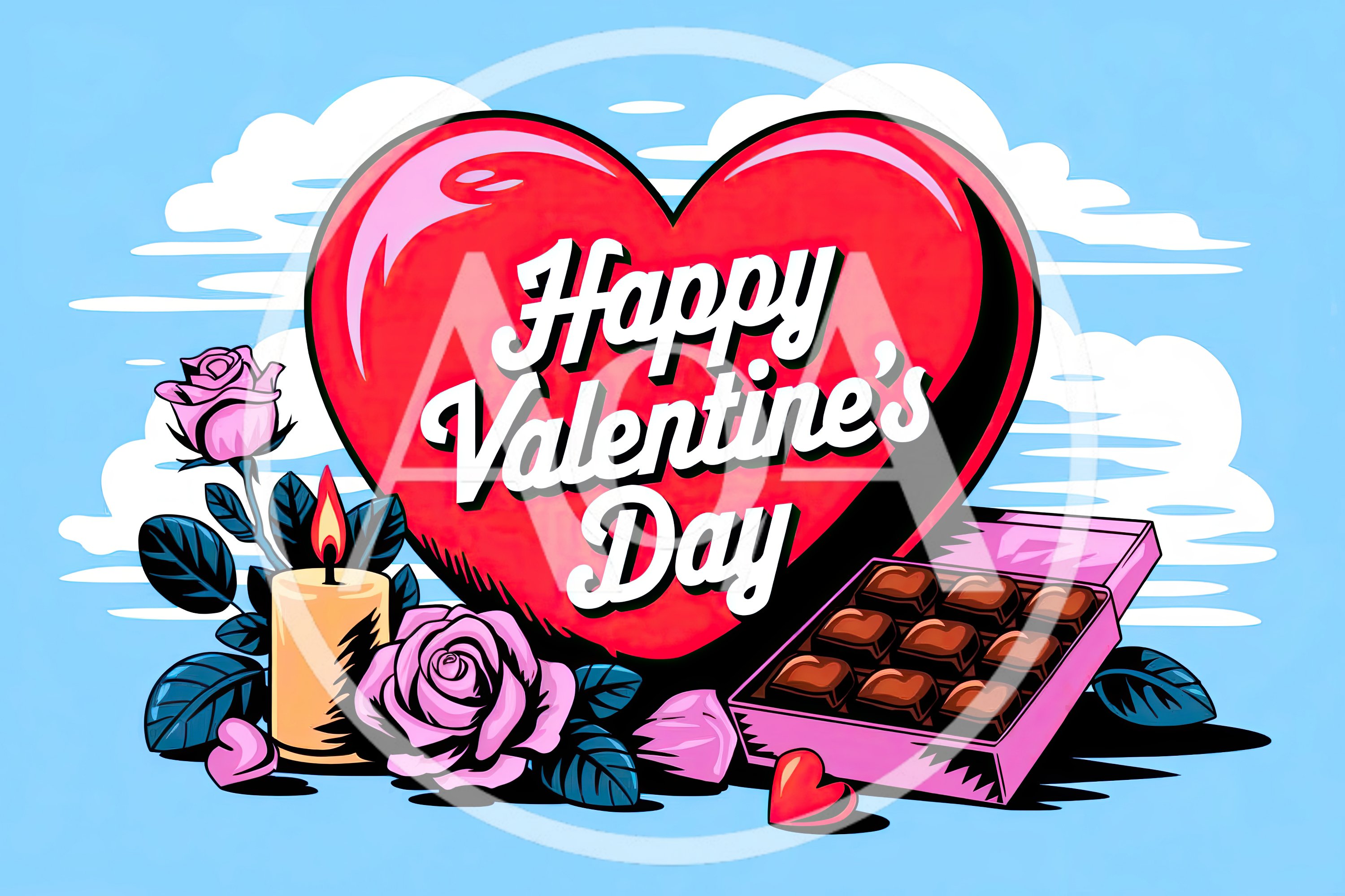 Happy Valentine's Day Illustration With Heart And Chocolates