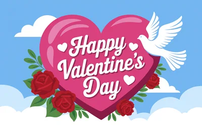 Happy Valentine's Day Greeting Card With Dove And Roses