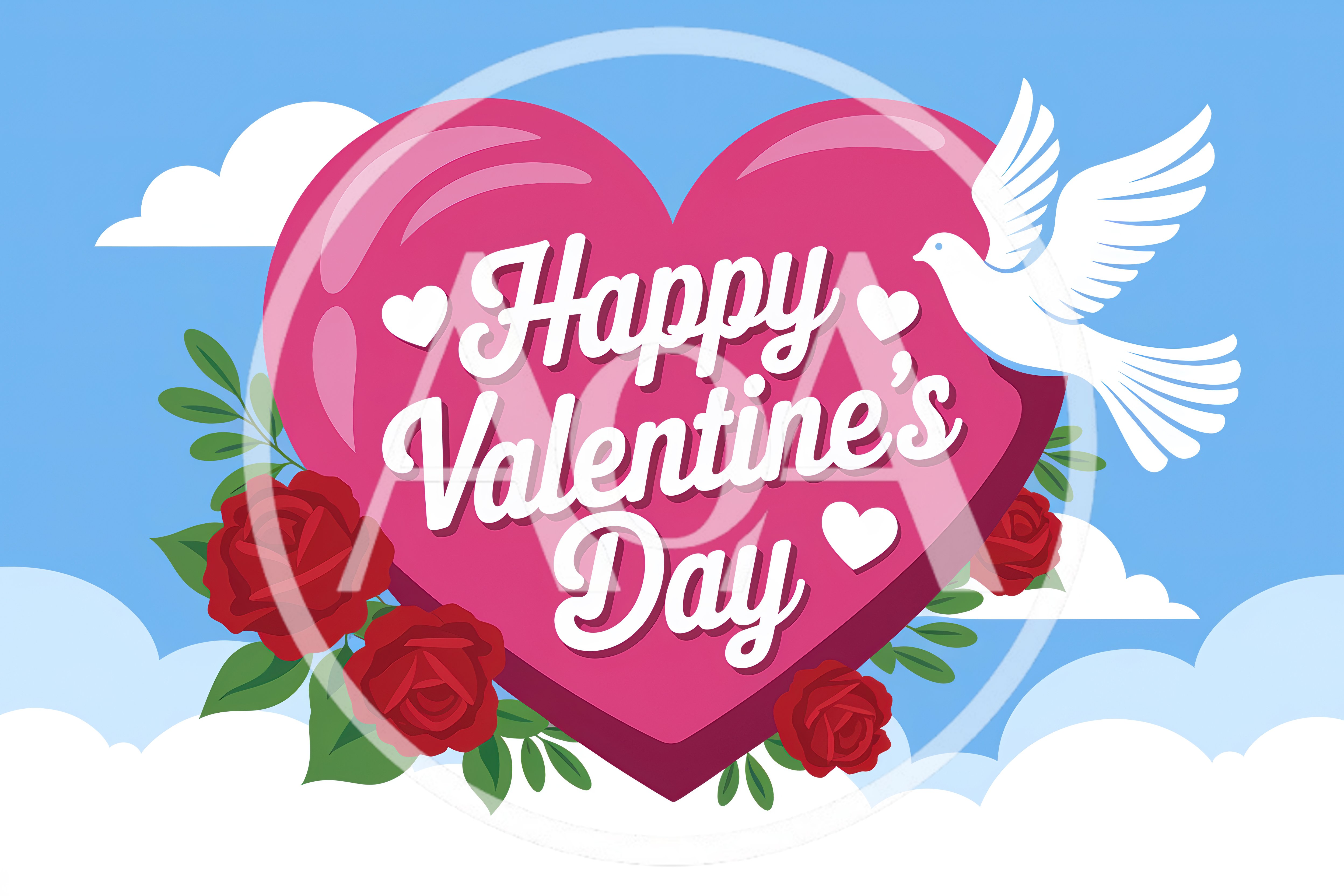 Happy Valentine's Day Greeting Card With Dove And Roses