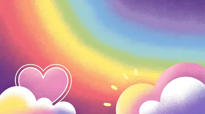 Abstract Rainbow Background With Heart And Clouds