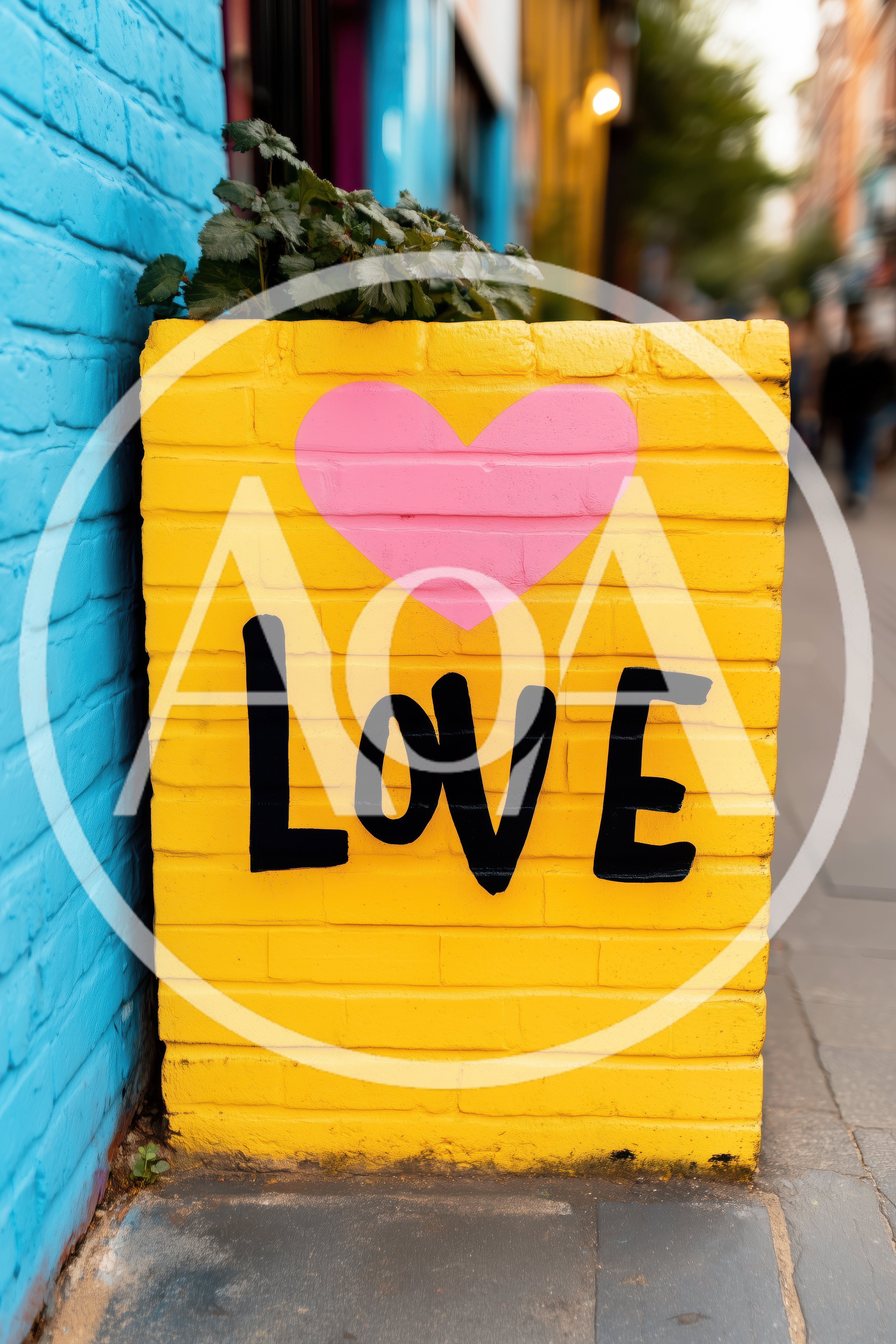 Yellow Brick Planter With Love Signage