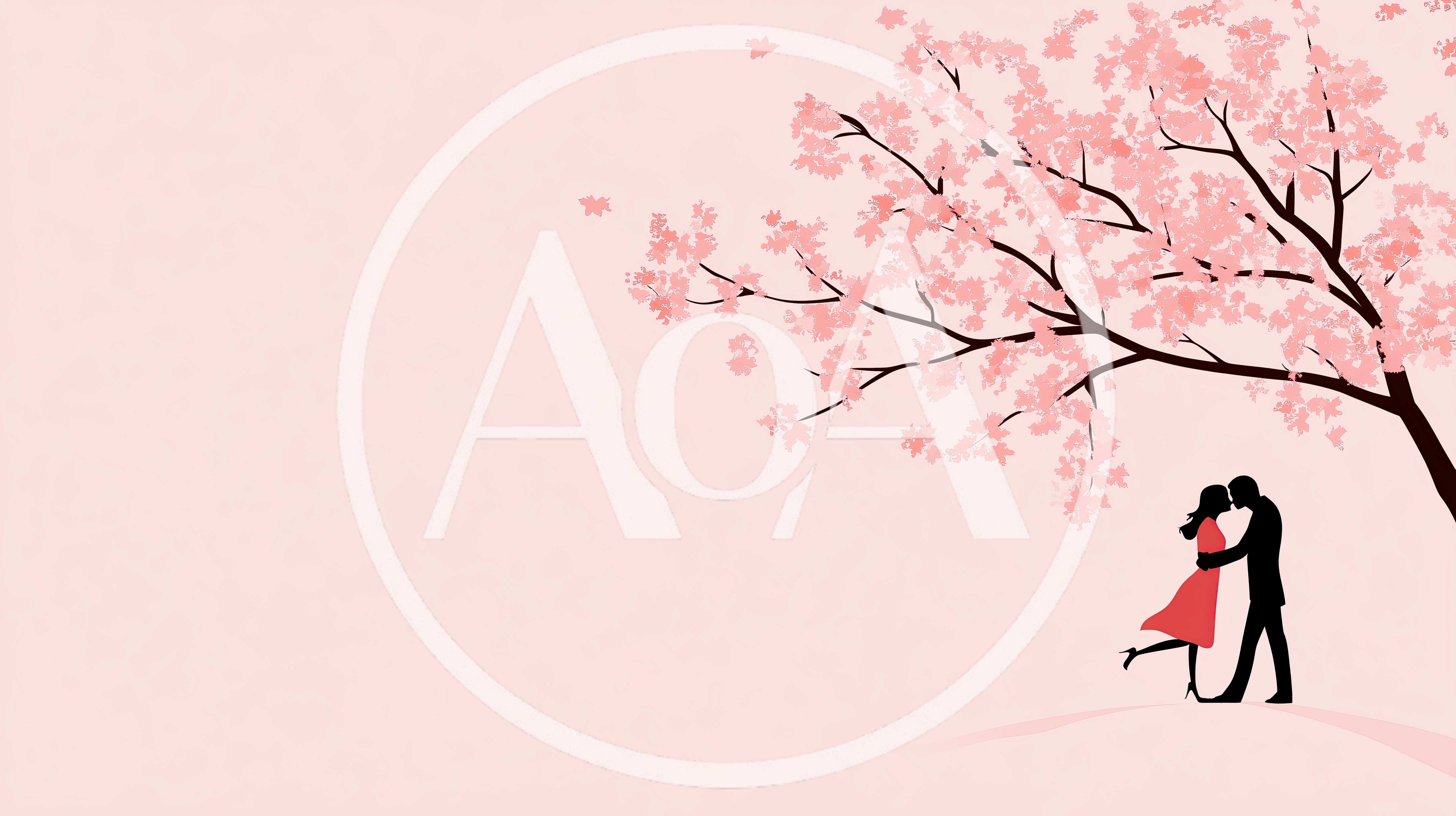 Silhouette Of A Romantic Couple Kissing Under Cherry Tree