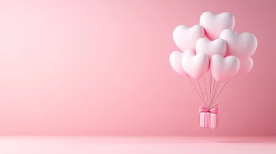 Pink Heart Balloons Lifting A Gift Box