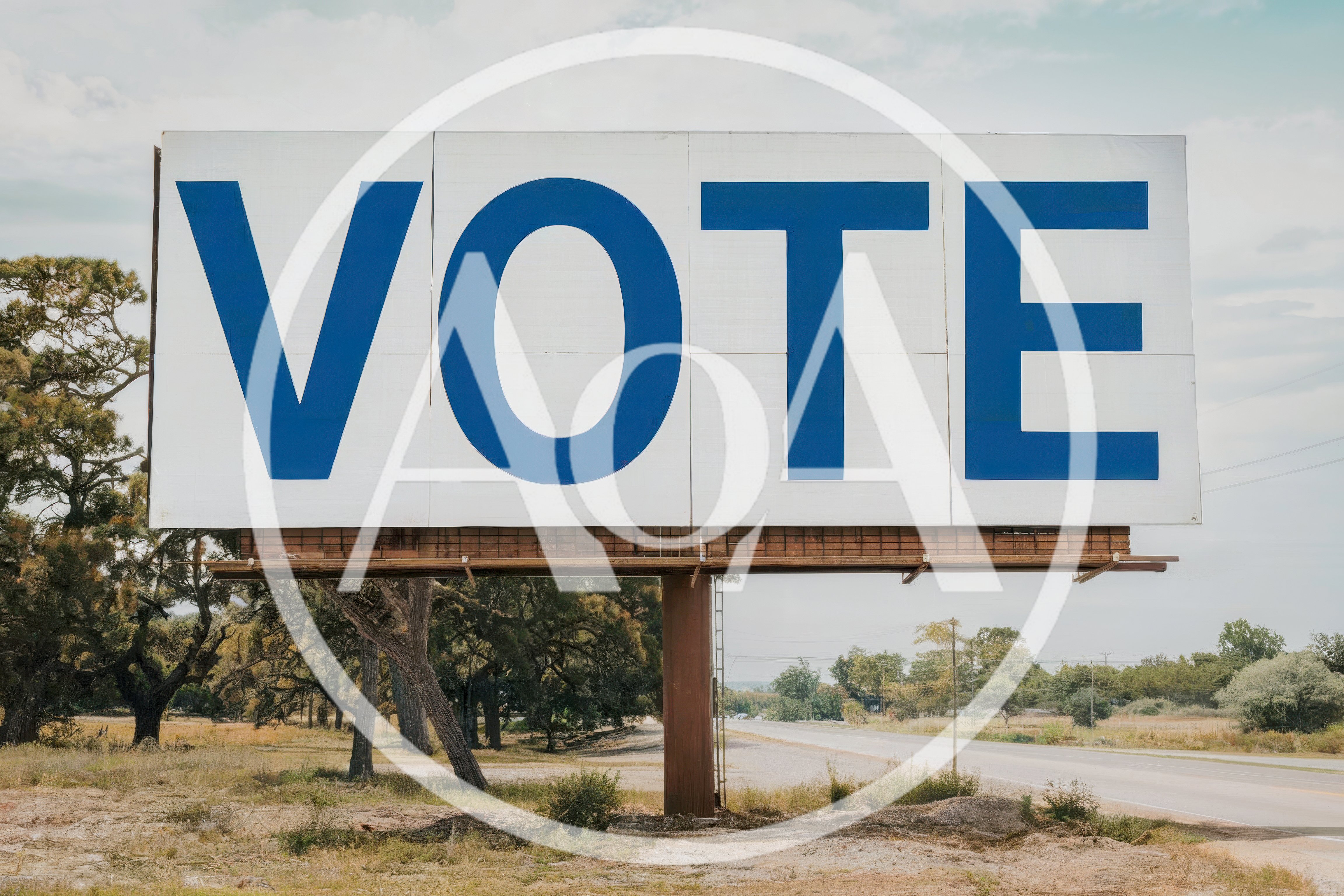 Large Billboard With The Word Vote In Rural Landscape