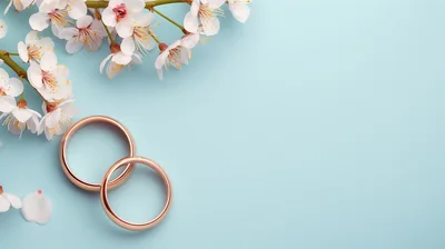 Two Gold Wedding Rings With Cherry Blossom Flowers