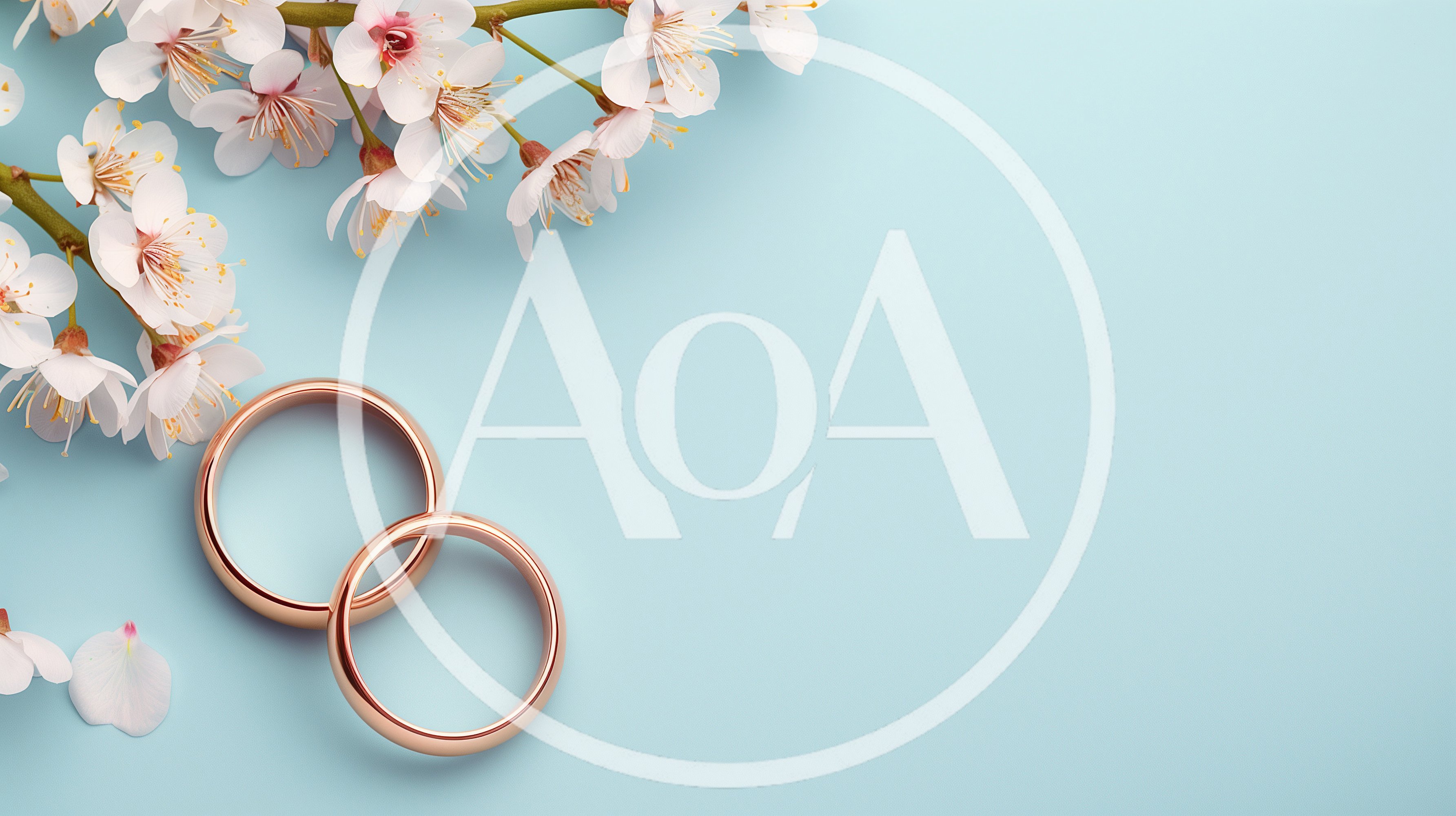 Two Gold Wedding Rings With Cherry Blossom Flowers