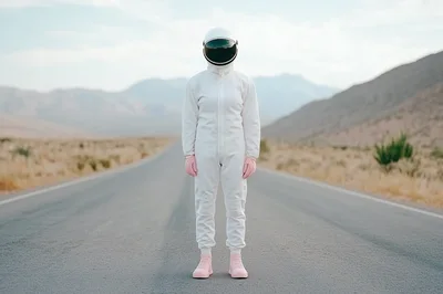 Astronaut Standing Alone On A Desert Road