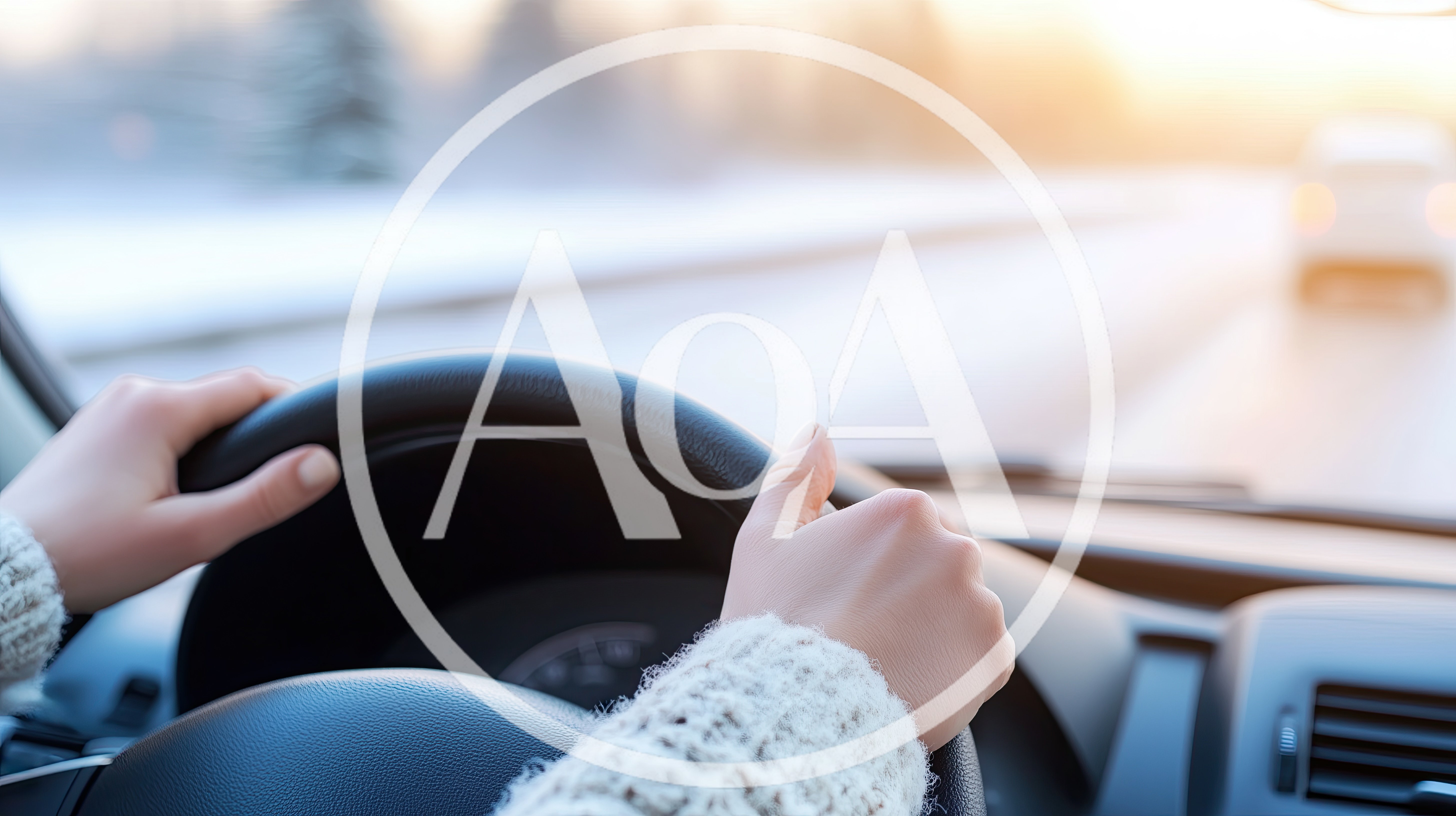 Woman Driving Car On Snowy Winter Road