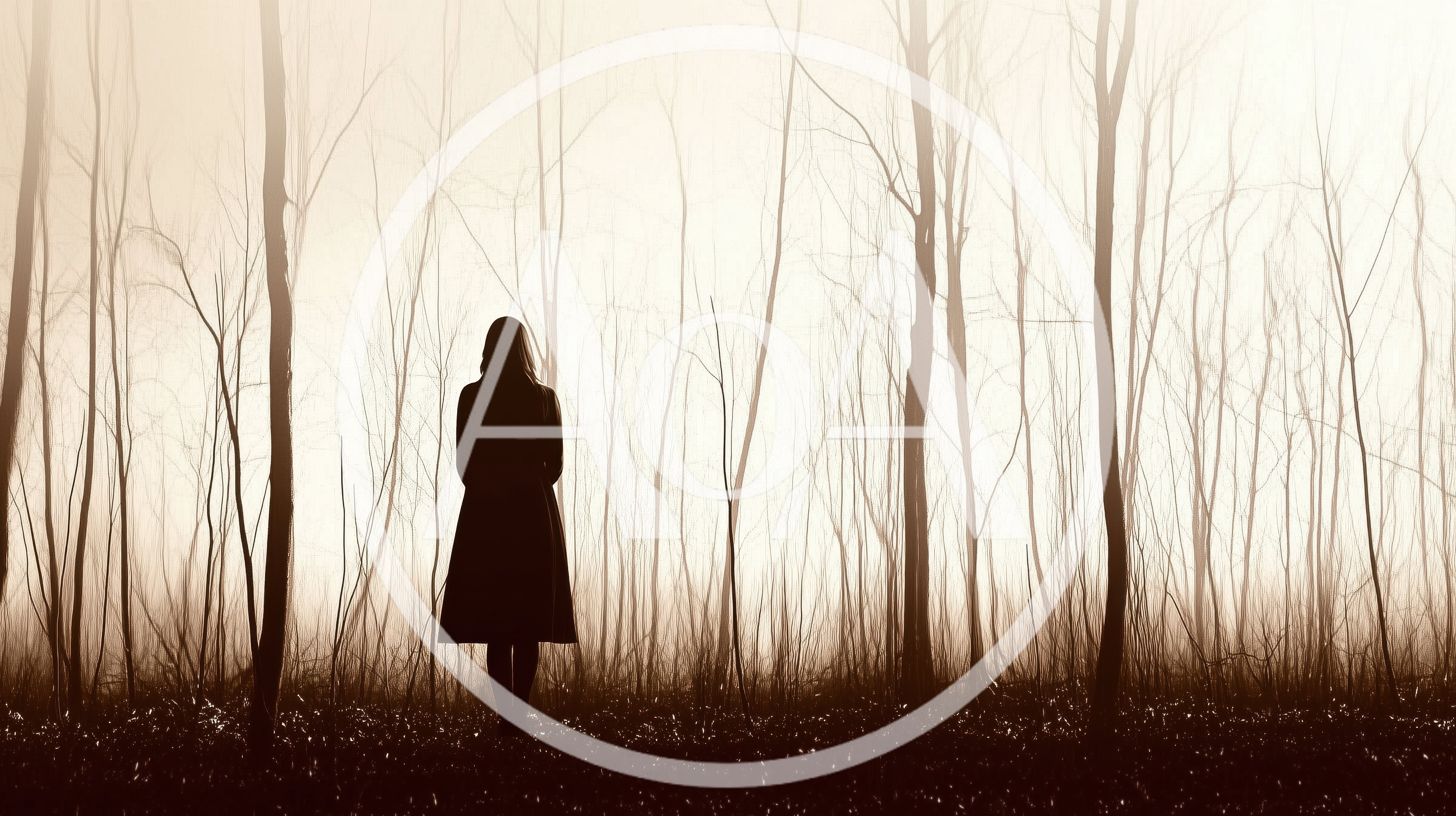 Silhouette Of A Woman Standing In A Misty Forest