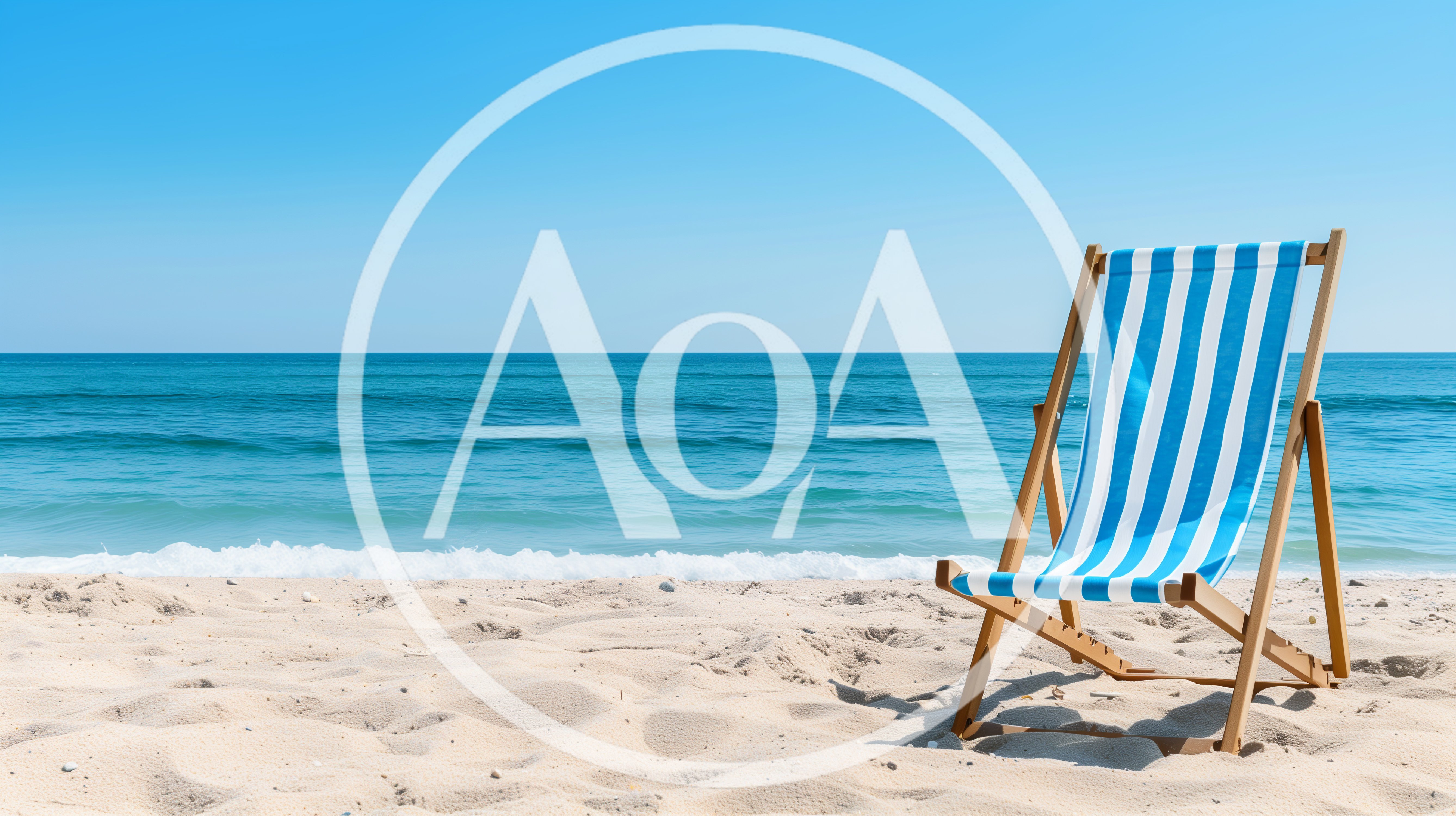 Blue and White Striped Beach Chair on Sandy Shore