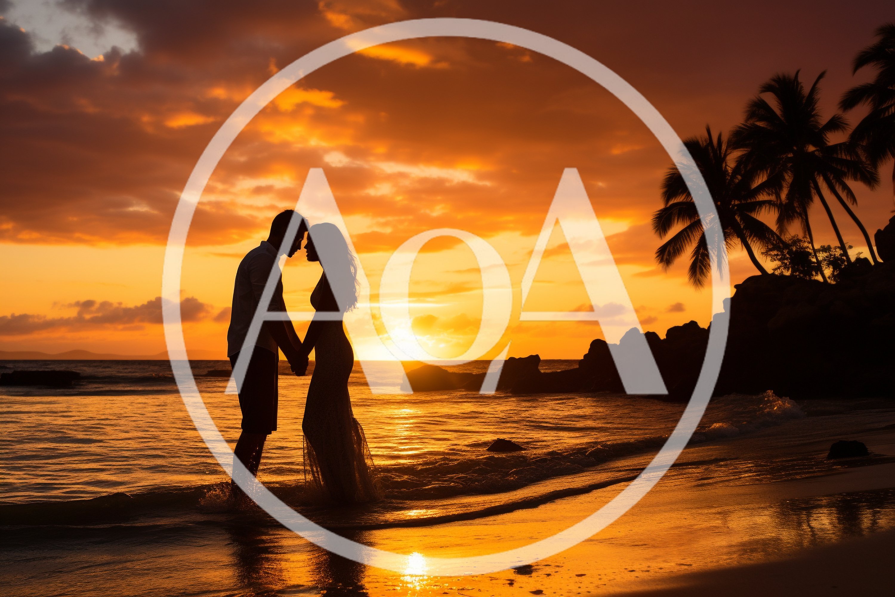 Romantic Couple Holding Hands During Tropical Beach Sunset