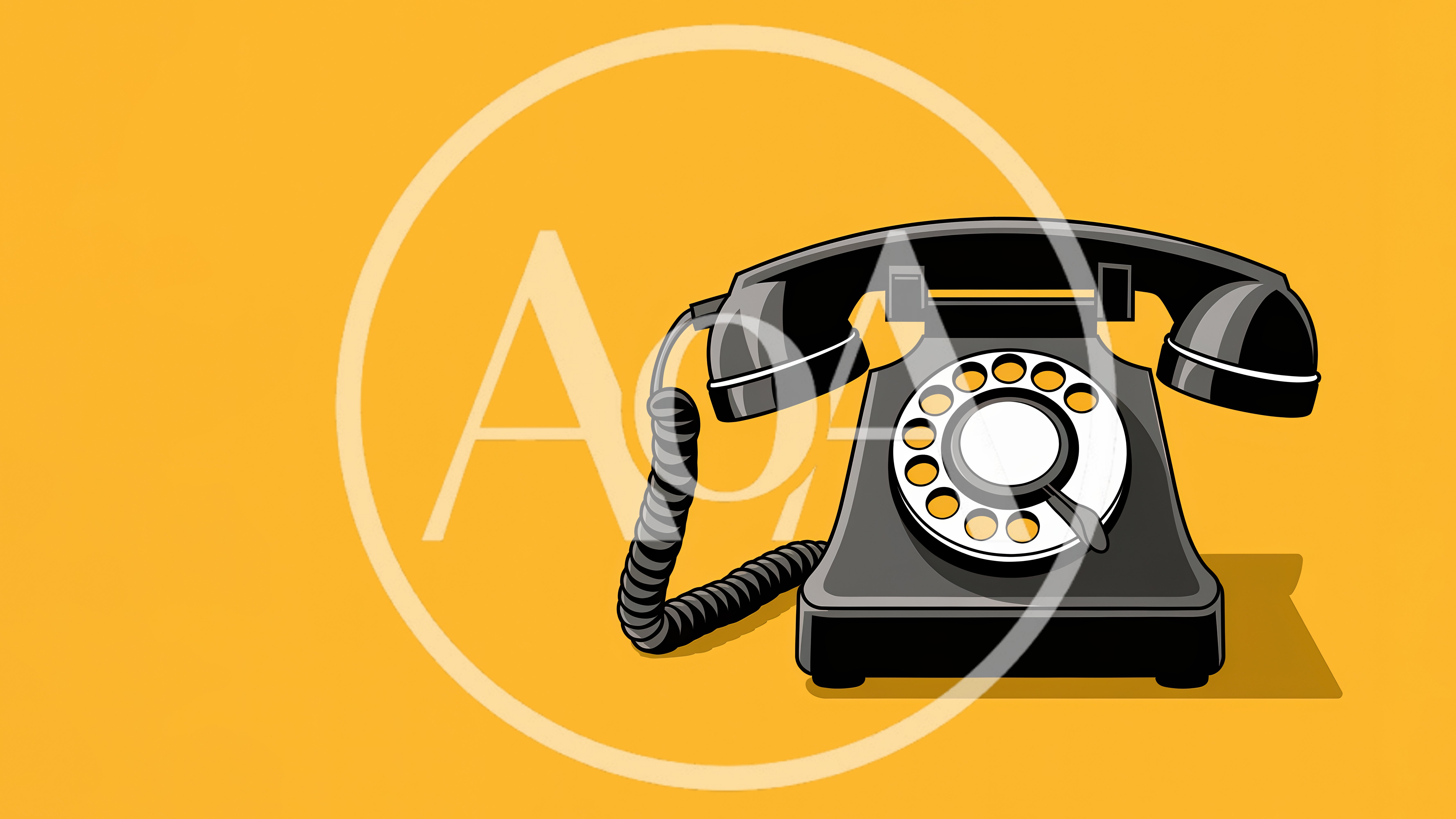 Vintage Black Rotary Telephone On Yellow Background