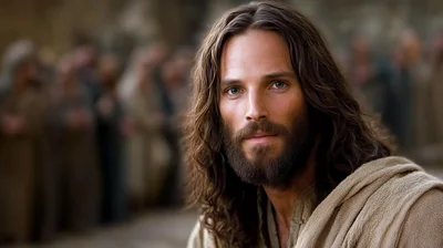 Portrait Of Jesus Christ With Blurred Crowd Background