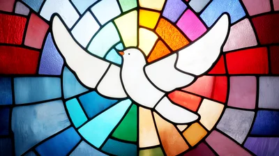 Stained Glass Window Featuring A White Dove
