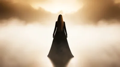 Woman Standing Alone In A Sea Of Clouds