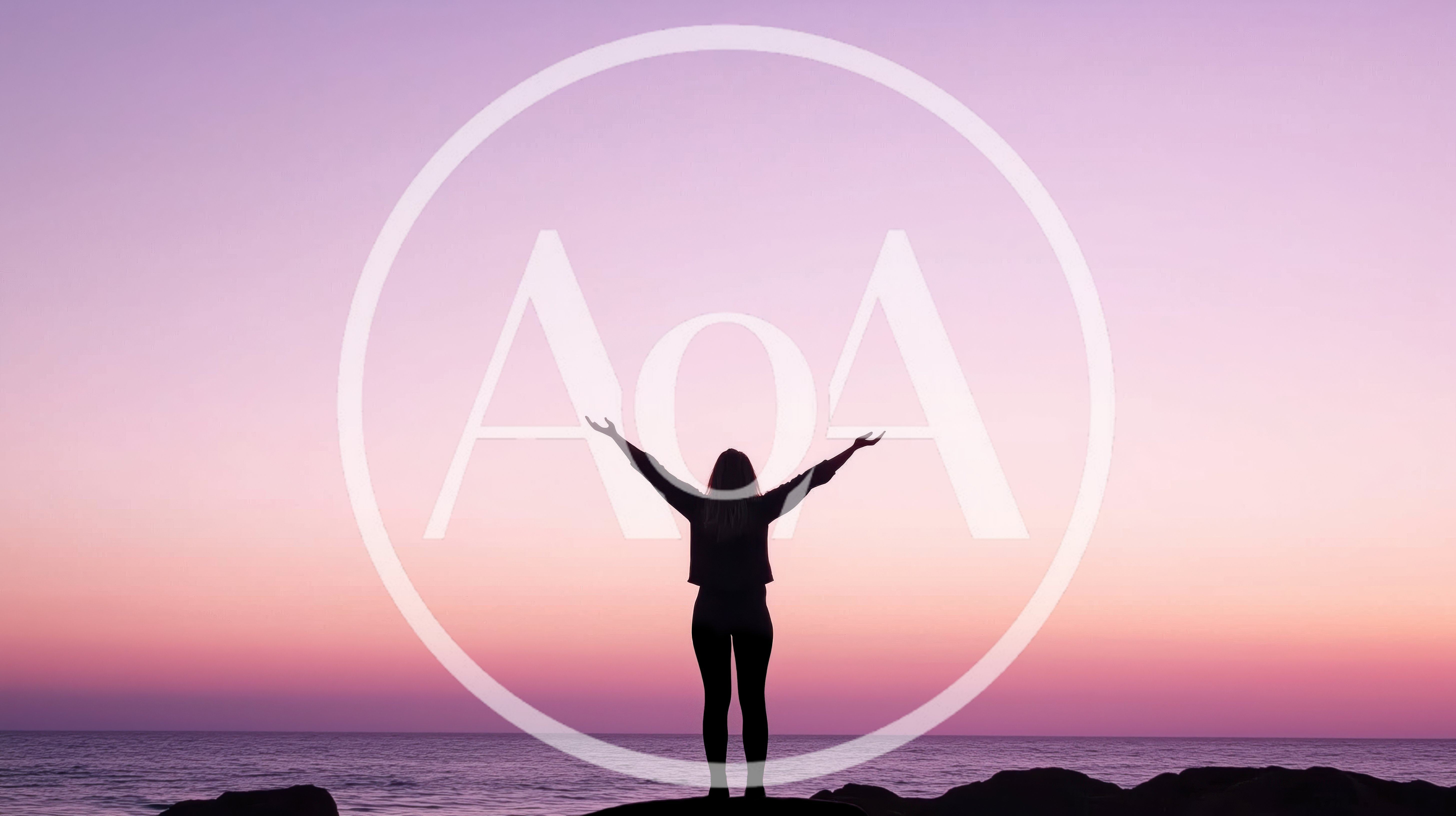 Woman Standing With Arms Raised At Sunset
