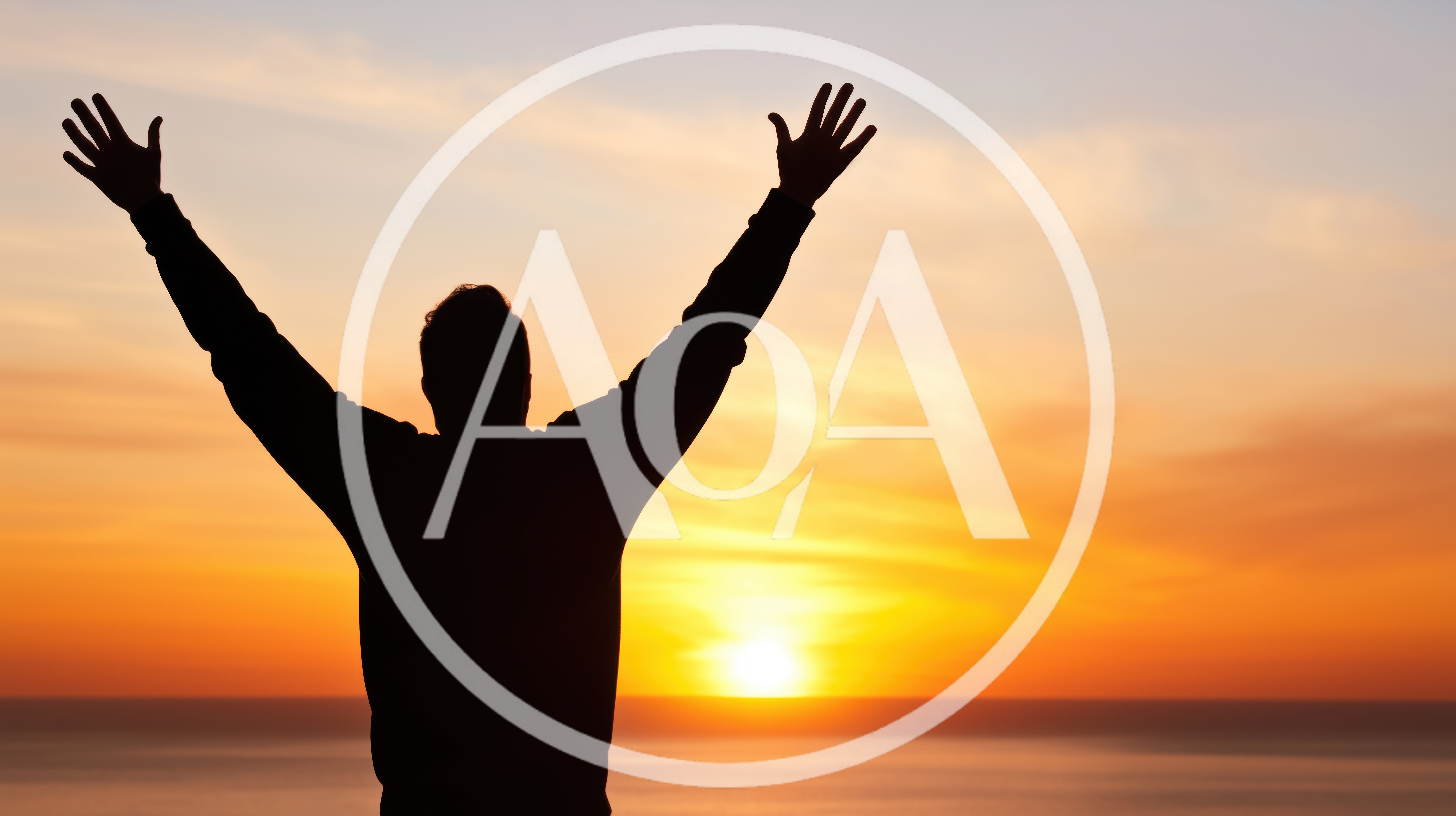 Silhouette Of A Man Celebrating At Sunset