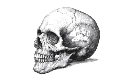 Detailed Ink Illustration Of A Human Skull