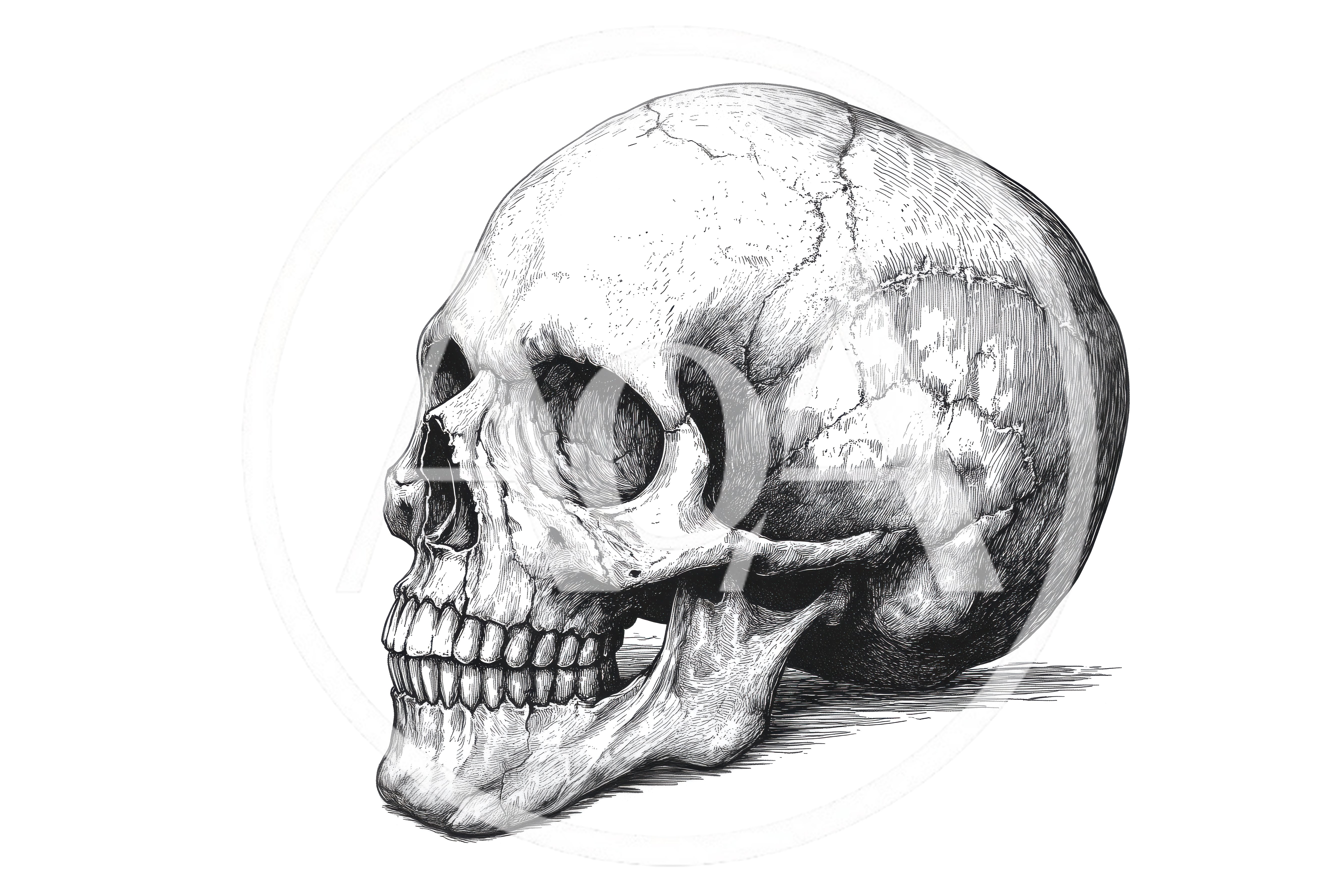 Detailed Ink Illustration Of A Human Skull