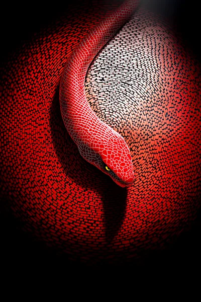 Red Snake Coiled On A Circular Mosaic Background
